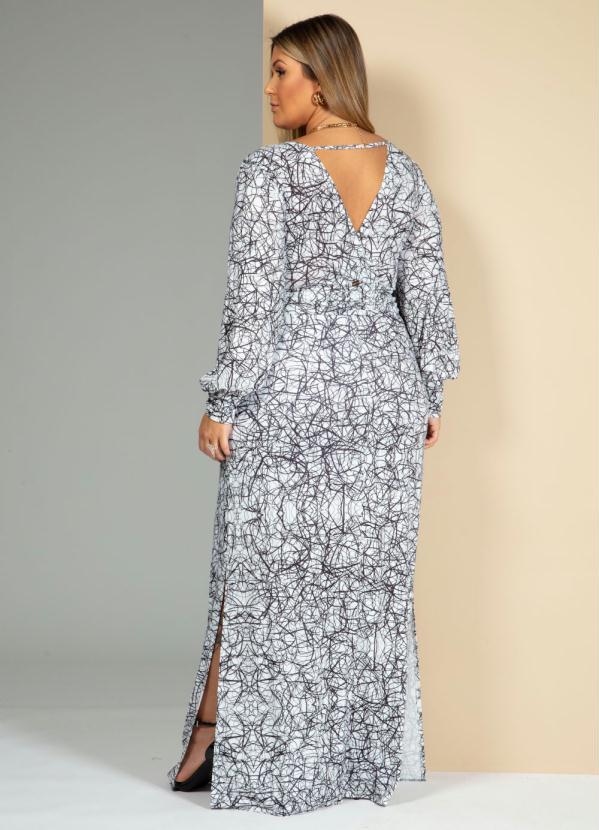 Quintess - Vestido Longo Abstrato com Transpasse no Decote 5