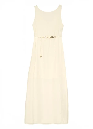 Enfim - Vestido Longo Acetinada com Corrente Off White - ENFIM