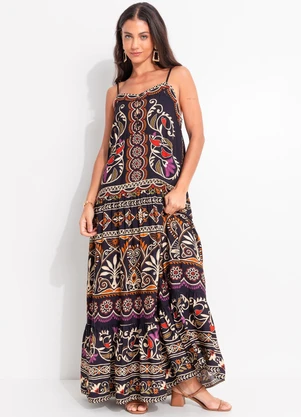 Farm - Vestido Longo Adriele Preto - FARM