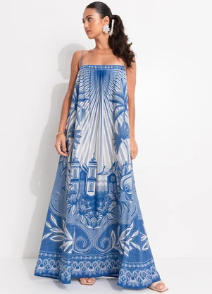 Farm - Vestido Longo Afeto Tropical Azul - FARM