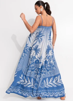 Farm - Vestido Longo Afeto Tropical Azul - FARM