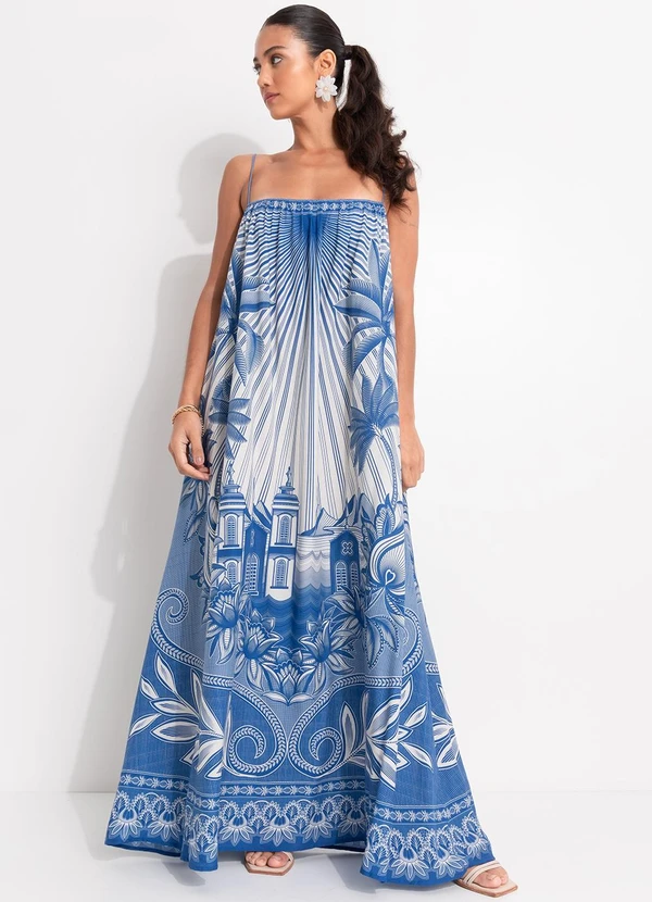 Farm - Vestido Longo Afeto Tropical Azul