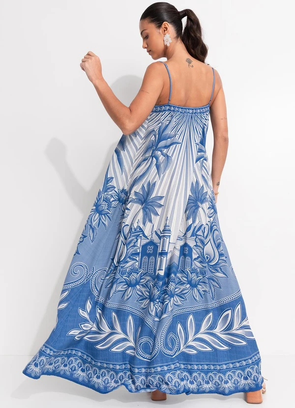 Farm - Vestido Longo Afeto Tropical Azul 2