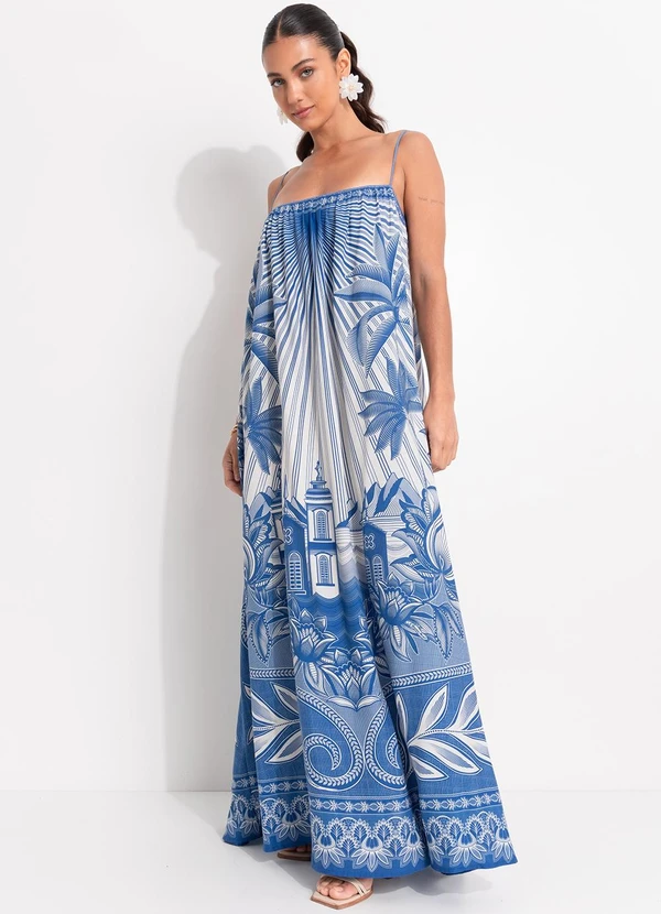 Farm - Vestido Longo Afeto Tropical Azul 3
