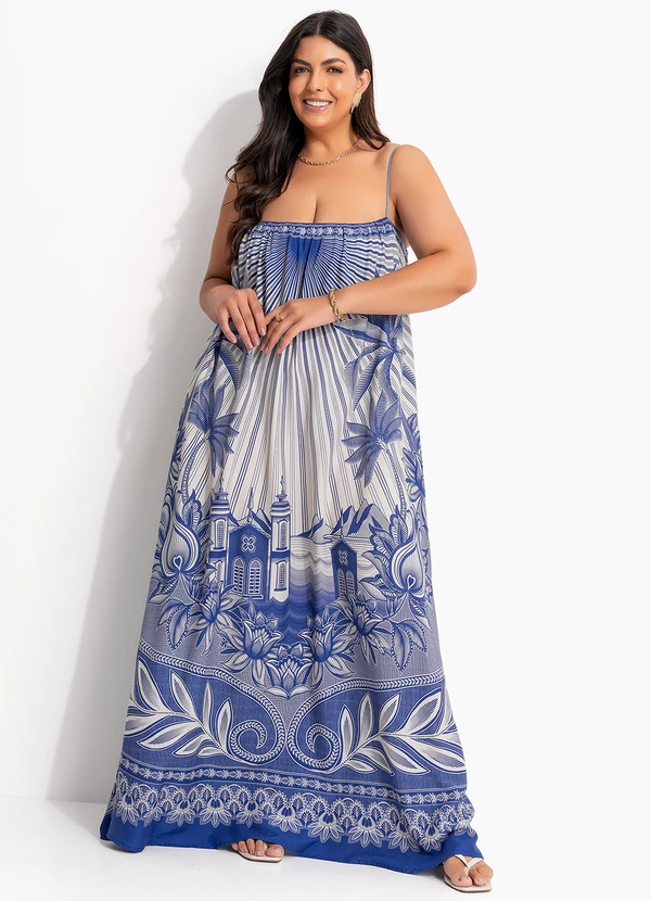 Farm - Vestido Longo Afeto Tropical Azul 7