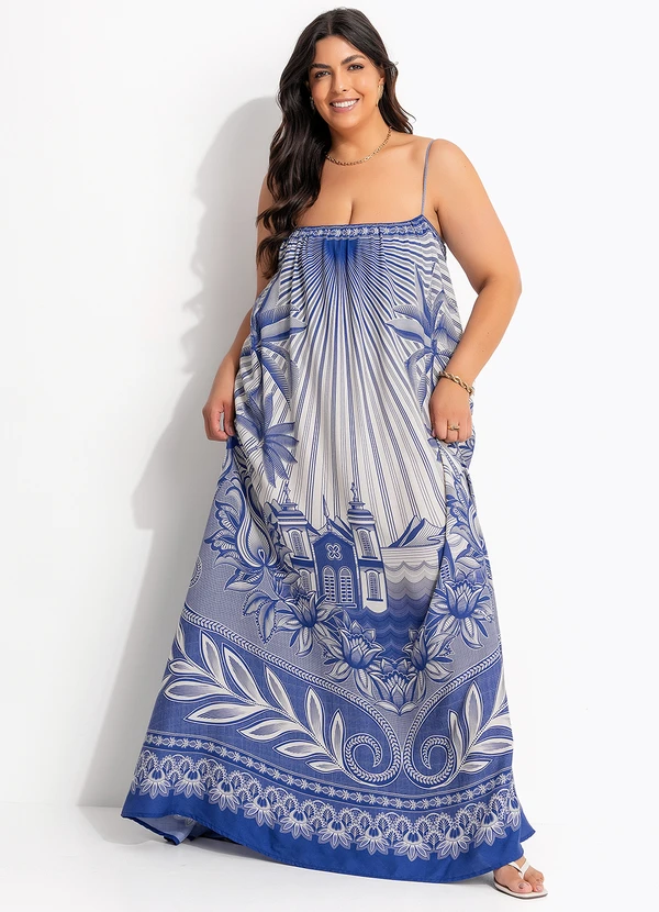 Farm - Vestido Longo Afeto Tropical Azul 9