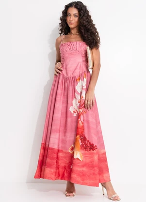 Farm - Vestido Longo Afrodite Rosa Jambo Rosa - FARM