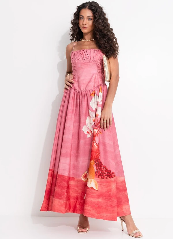 Farm - Vestido Longo Afrodite Rosa Jambo Rosa