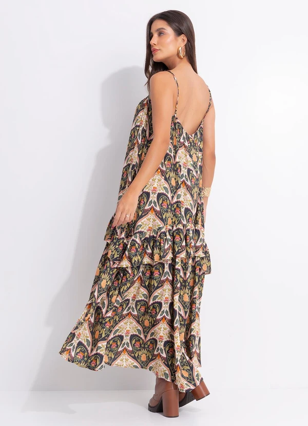 Farm - Vestido Longo Alça Andorinha Preto 2