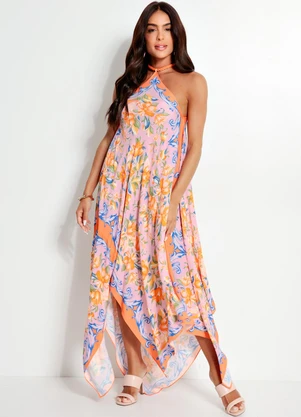 Farm - Vestido Longo Alça em Viscose Laranja - FARM