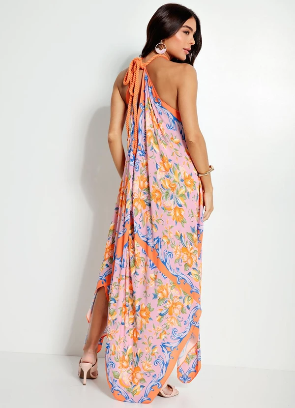 Farm - Vestido Longo Alça em Viscose Laranja 2