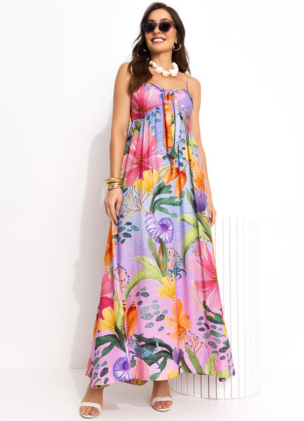 Farm - Vestido Longo Alça em Viscose Roxo