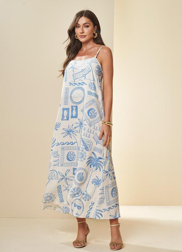 Doce Trama - Vestido Longo Alça Fina em Viscose Estampado