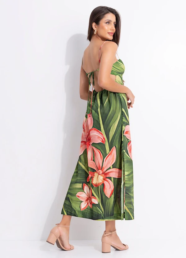 Farm - Vestido Longo Alça Flor de Bananeira Verde 2