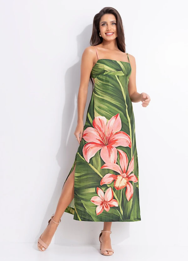 Farm - Vestido Longo Alça Flor de Bananeira Verde 3