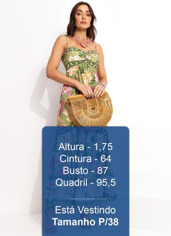 Farm - Vestido Longo Alça Floral em Viscose Verde 5