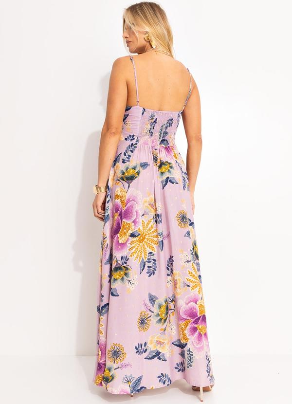 Farm - Vestido Longo Alça Jardim Delicado Roxo 2
