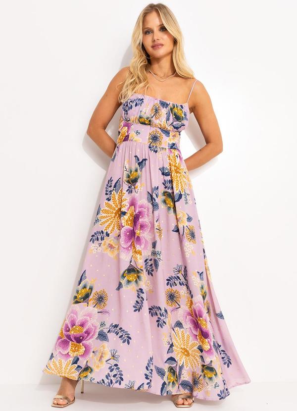 Farm - Vestido Longo Alça Jardim Delicado Roxo 3