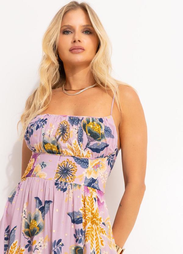 Farm - Vestido Longo Alça Jardim Delicado Roxo 4