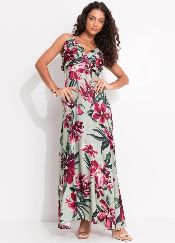 Farm - Vestido Longo Alça Lineia Verde