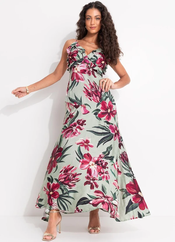 Farm - Vestido Longo Alça Lineia Verde 3