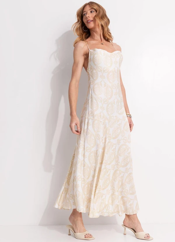 Farm - Vestido Longo Alças Cavalos Marinhos Off White 3