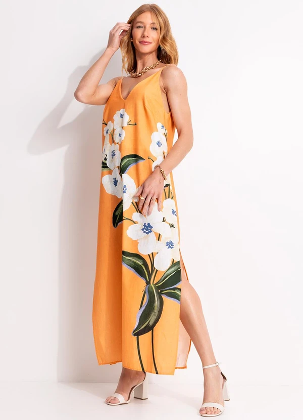 Farm - Vestido Longo Alcinha Buquê Laranja 3