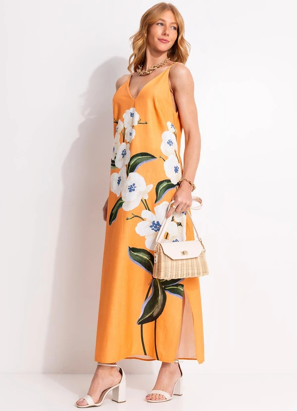 Farm - Vestido Longo Alcinha Buquê Laranja 5