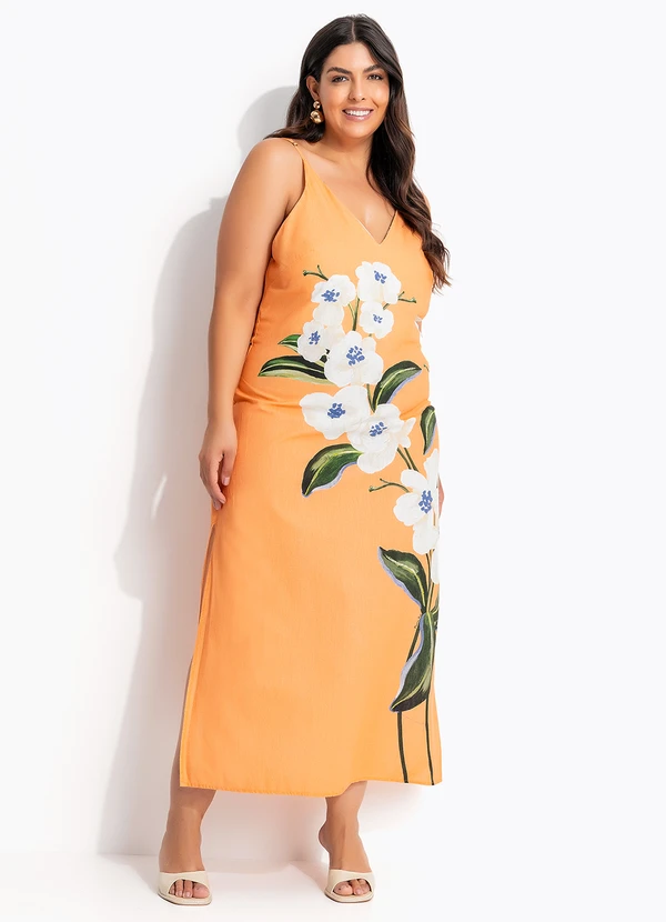 Farm - Vestido Longo Alcinha Buquê Laranja 8