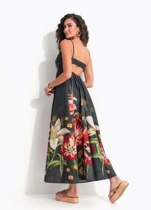 Farm - Vestido Longo Alcinha Floral Belo Verde - FARM