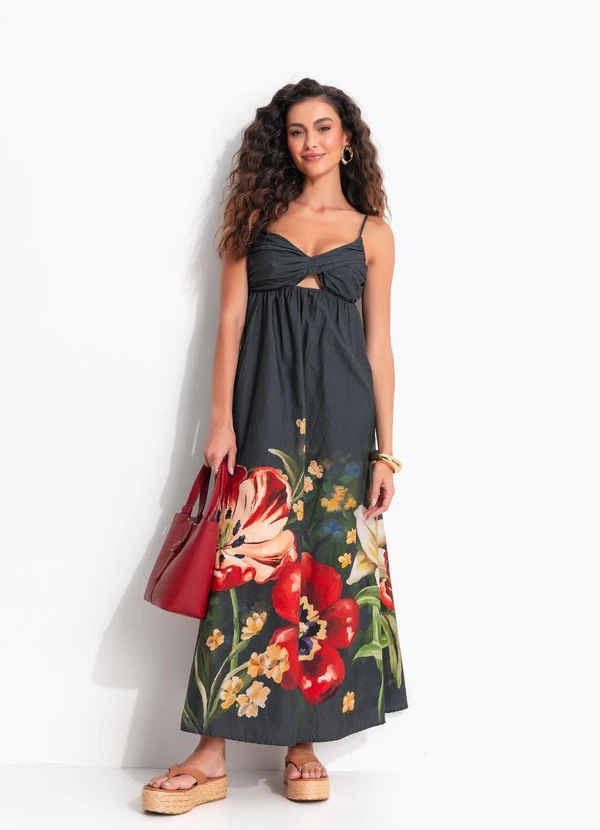 Farm - Vestido Longo Alcinha Floral Belo Verde