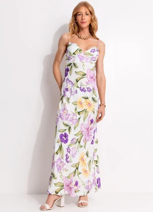 Farm - Vestido Longo Alcinha Orquidário Off White - FARM