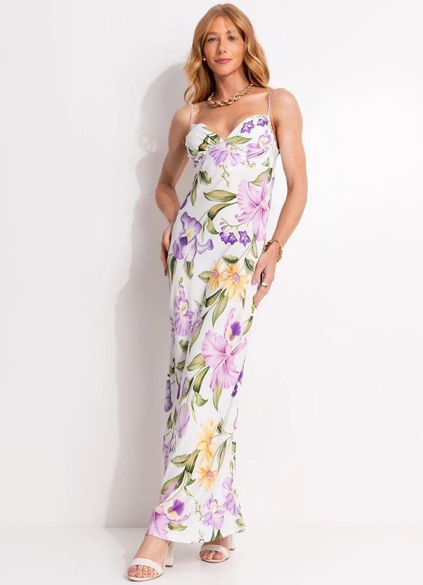 Farm - Vestido Longo Alcinha Orquidário Off White 3