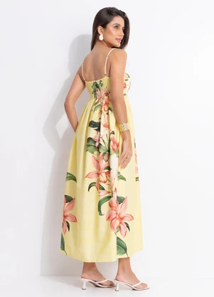 Farm - Vestido Longo Alcinhas Floribel Amarelo - FARM