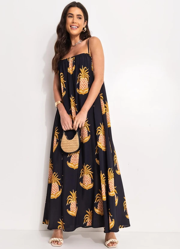 Farm - Vestido Longo Amalfi Abacaxi Preto 8
