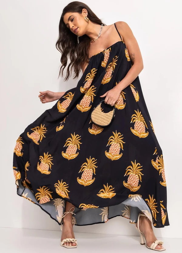 Farm - Vestido Longo Amalfi Abacaxi Preto 7