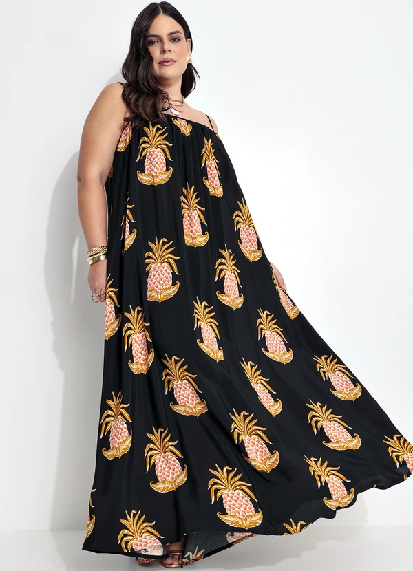 Farm - Vestido Longo Amalfi Abacaxi Preto 5
