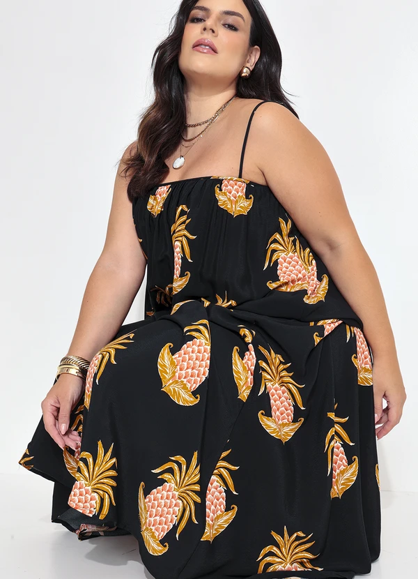 Farm - Vestido Longo Amalfi Abacaxi Preto 2