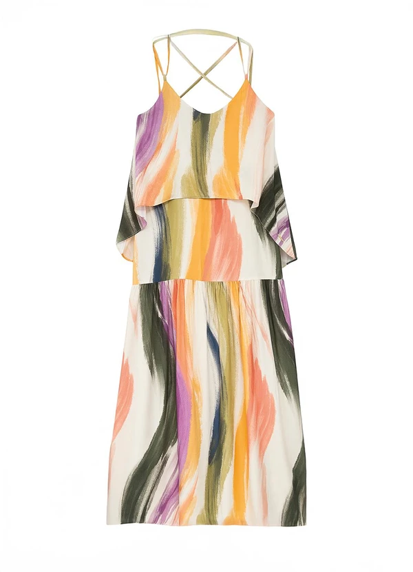 Enfim - Vestido Longo Amplo Abstrato em Viscose Verde 3