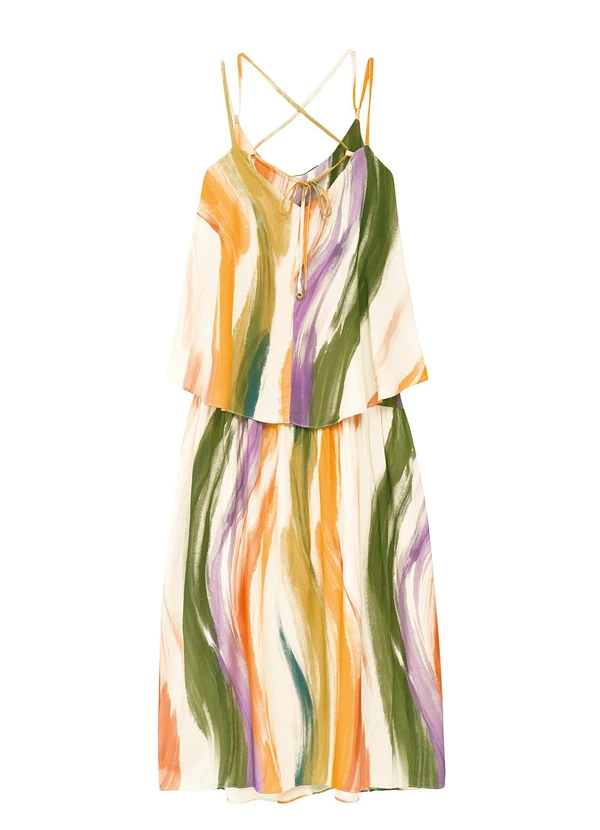 Enfim - Vestido Longo Amplo Abstrato em Viscose Verde 4