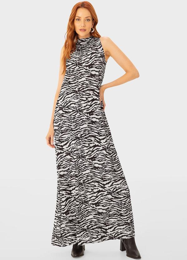 Enfim - Vestido Longo Amplo Animal Print Branco