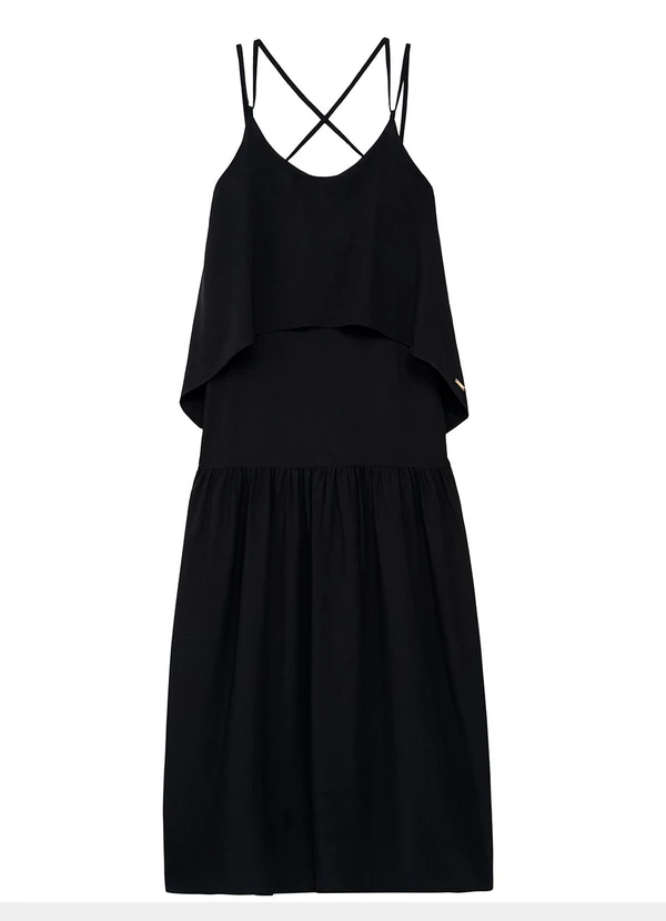 Enfim - Vestido Longo Amplo em Viscose Preto