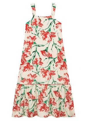 Malwee - Vestido Longo Amplo Floral Branco - MALWEE