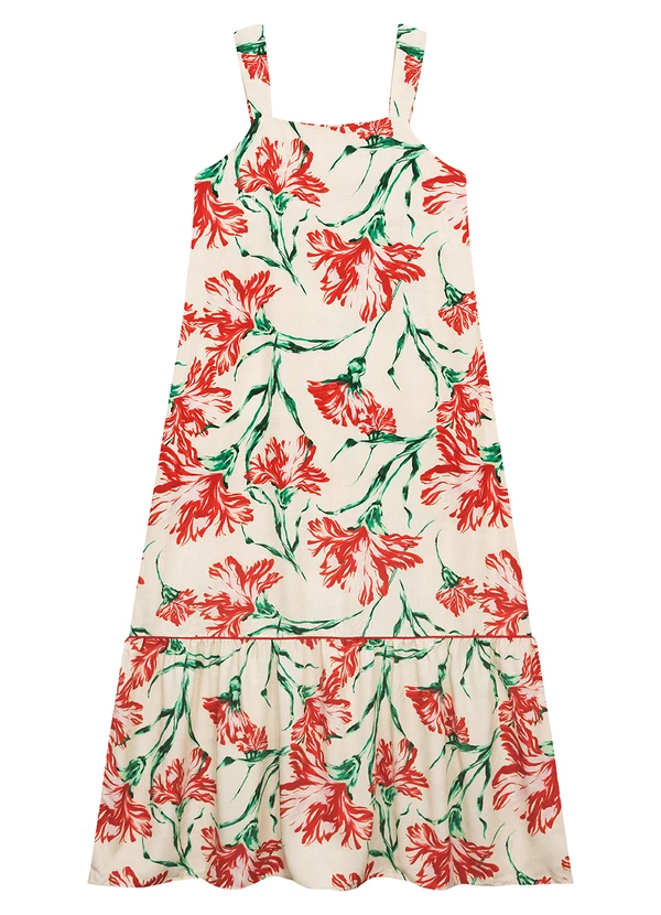 Malwee - Vestido Longo Amplo Floral Branco