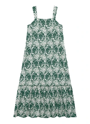 Malwee - Vestido Longo Amplo Folhagens Verde - MALWEE