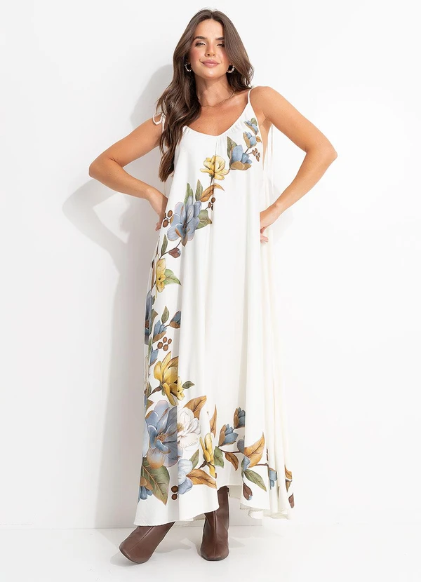 Farm - Vestido Longo Ana Clara Bouquet Off White