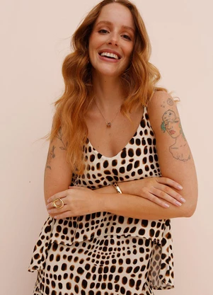 Enfim - Vestido Longo Animal Print em Viscose Off White - ENFIM