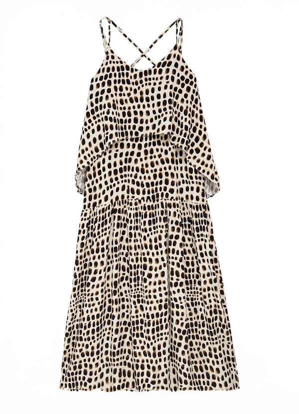 Enfim - Vestido Longo Animal Print em Viscose Off White