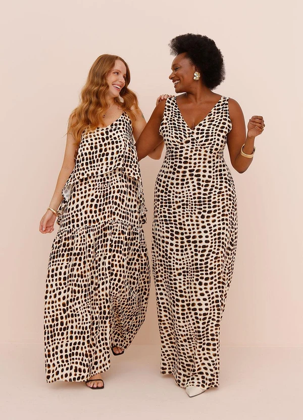 Enfim - Vestido Longo Animal Print em Viscose Off White 4