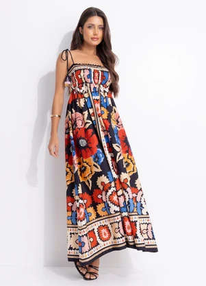 Farm - Vestido Longo Antuerpia Lenço Preto - FARM